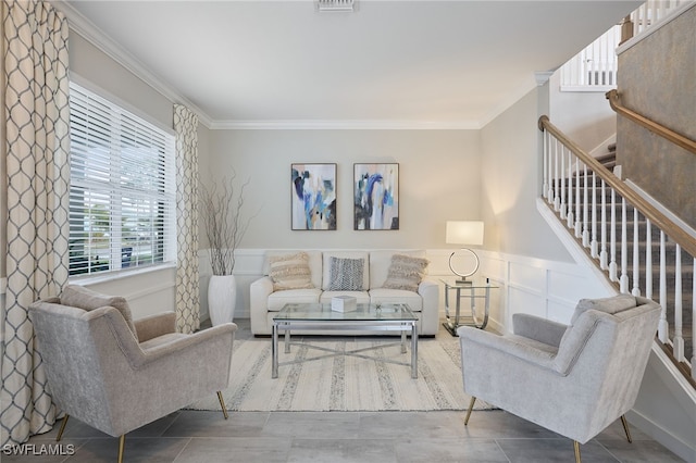 living room featuring ornamental molding