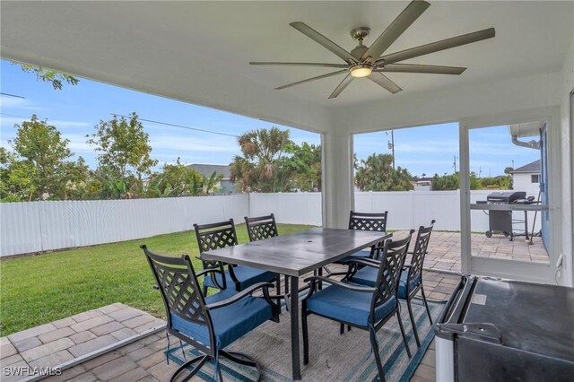 view of patio / terrace featuring ceiling fan and area for grilling