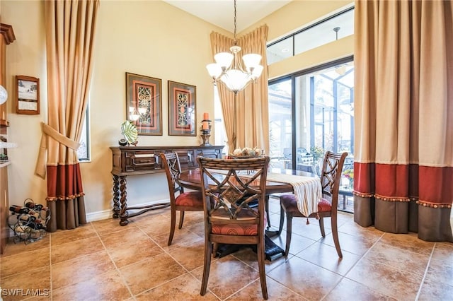 dining area featuring a notable chandelier