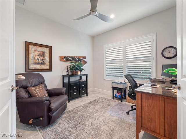 office area featuring ceiling fan