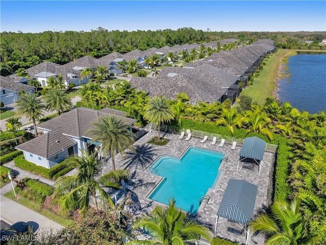 aerial view featuring a water view