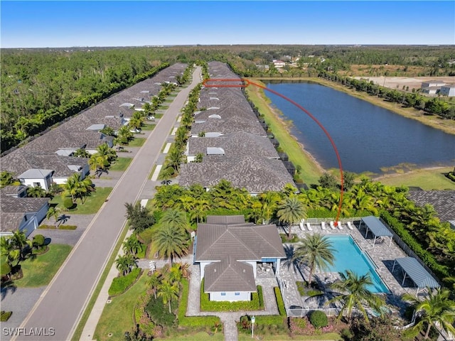 bird's eye view featuring a water view