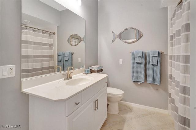 bathroom with toilet, tile patterned floors, and vanity