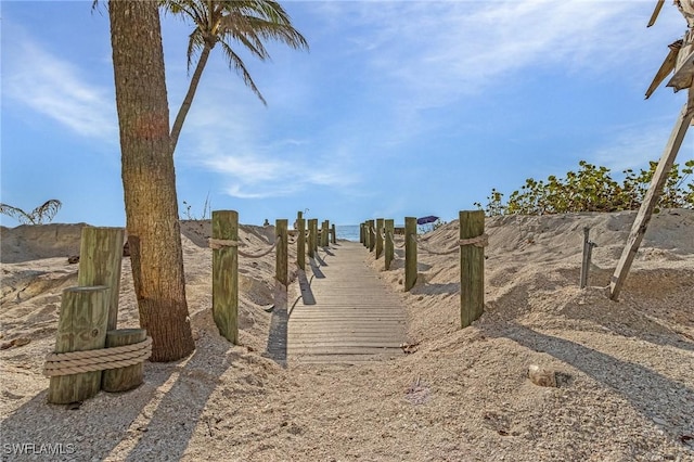 view of community featuring a boat dock