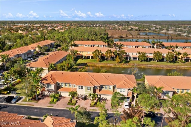 aerial view with a water view