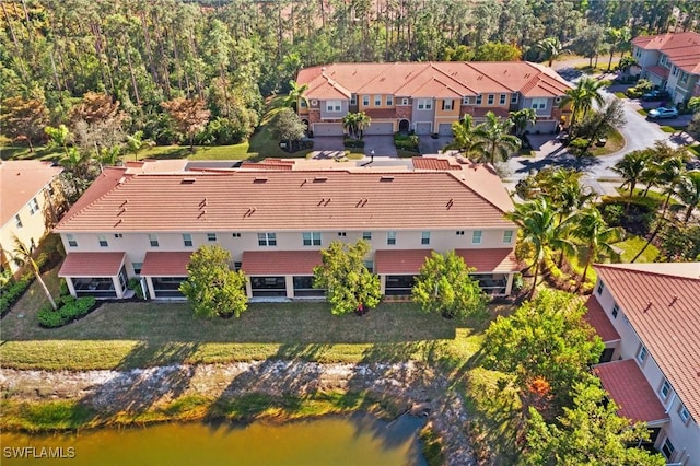 aerial view with a water view