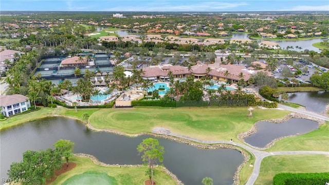 aerial view with a water view