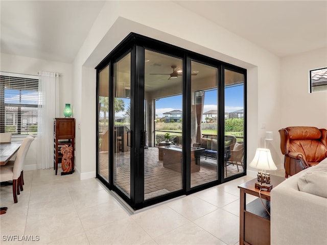 doorway featuring light tile patterned flooring