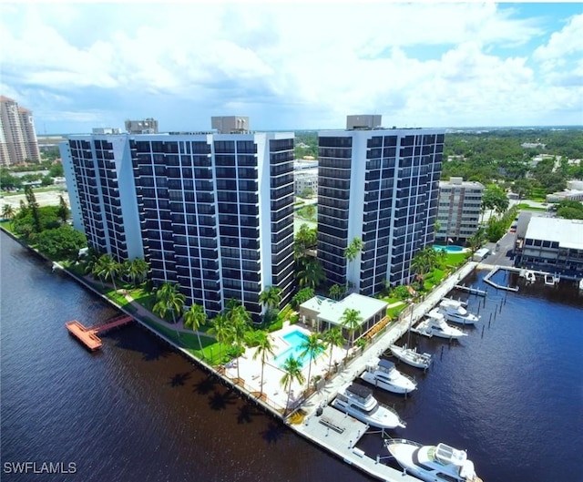 aerial view with a water view