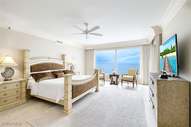 bedroom featuring crown molding and ceiling fan