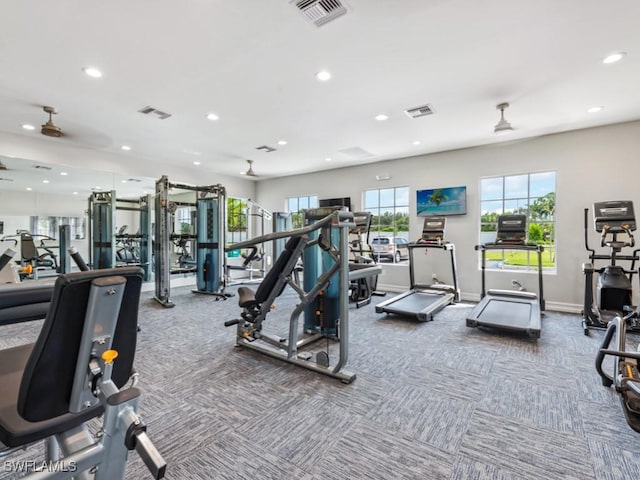 workout area featuring carpet floors