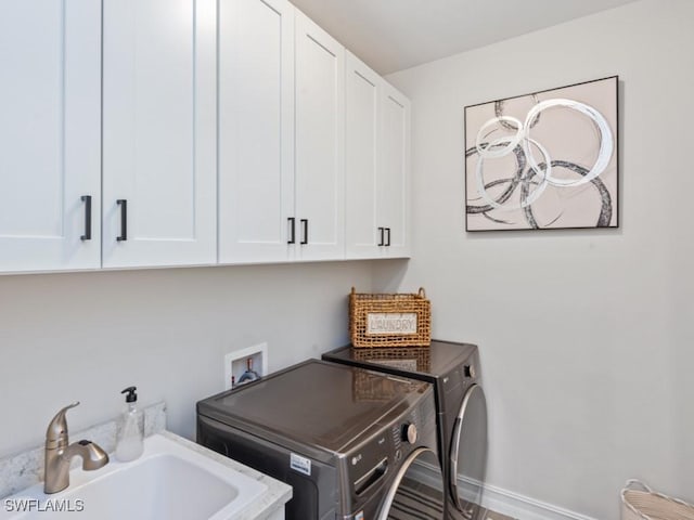 laundry room with sink, cabinets, and independent washer and dryer