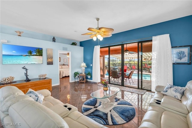 living room featuring ceiling fan