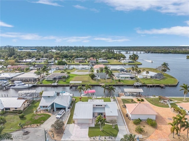 aerial view with a water view