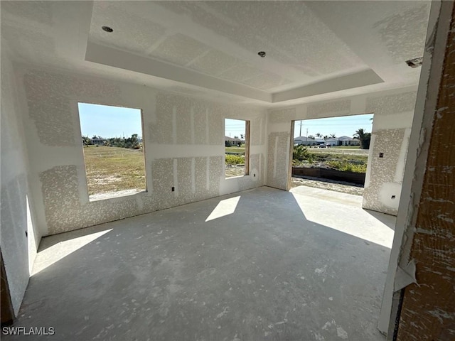 interior space with a raised ceiling