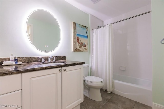 full bathroom featuring toilet, tile patterned floors, vanity, and shower / tub combo