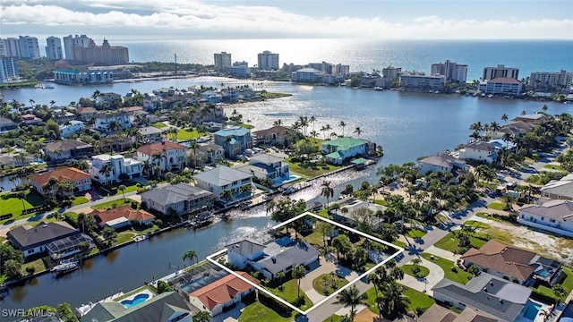 aerial view featuring a water view