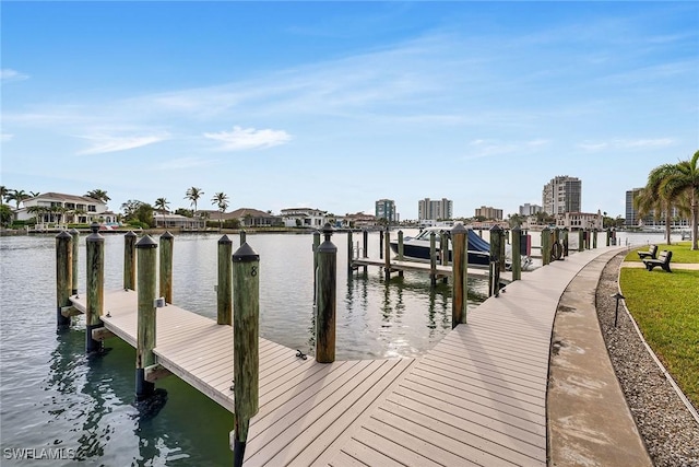 view of dock with a water view