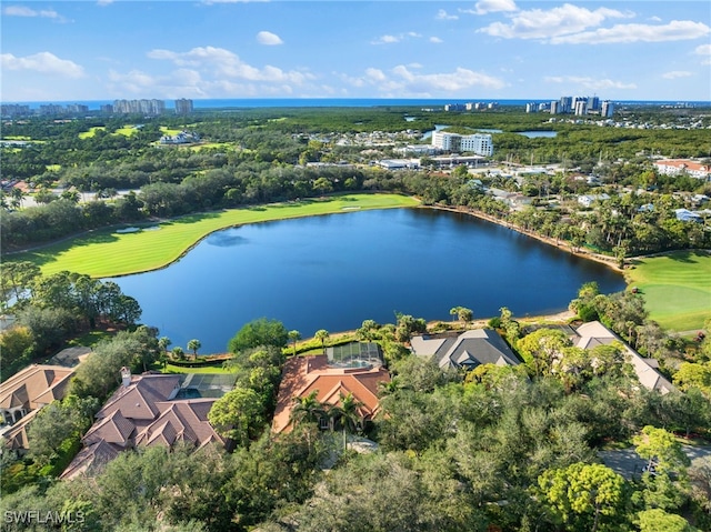 bird's eye view featuring a water view