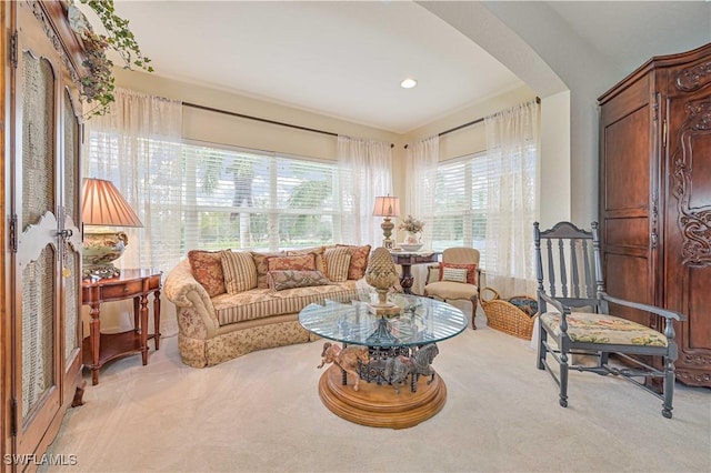 sitting room with light carpet