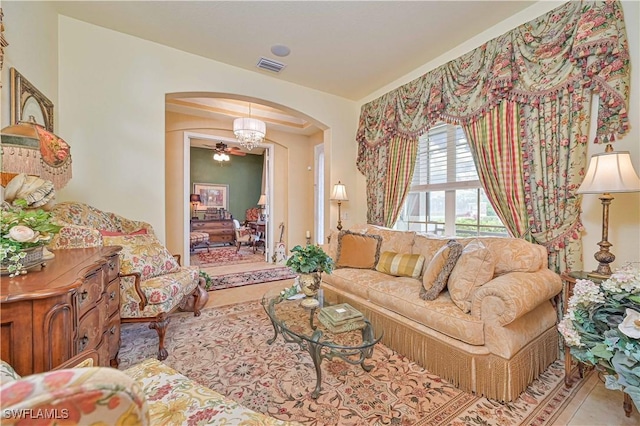 view of tiled living room