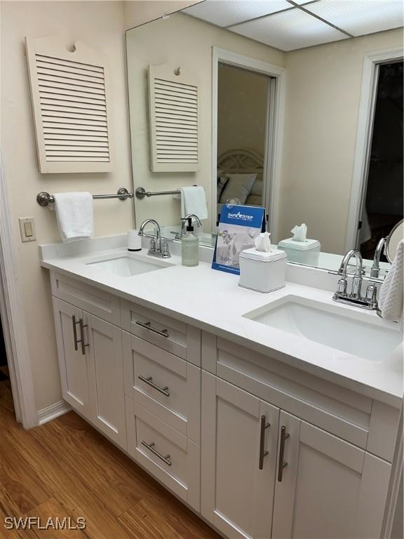 bathroom featuring hardwood / wood-style floors and vanity