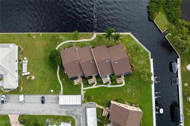 aerial view with a water view