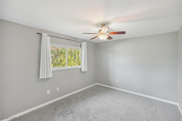 spare room with ceiling fan and carpet flooring