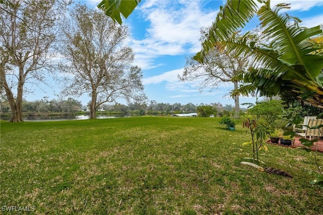 view of yard featuring a water view