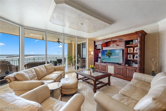 living room featuring ornamental molding