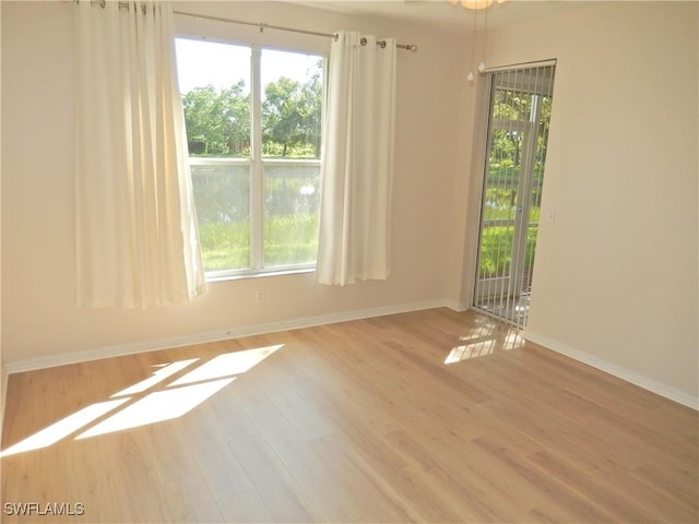 empty room with light hardwood / wood-style flooring and plenty of natural light