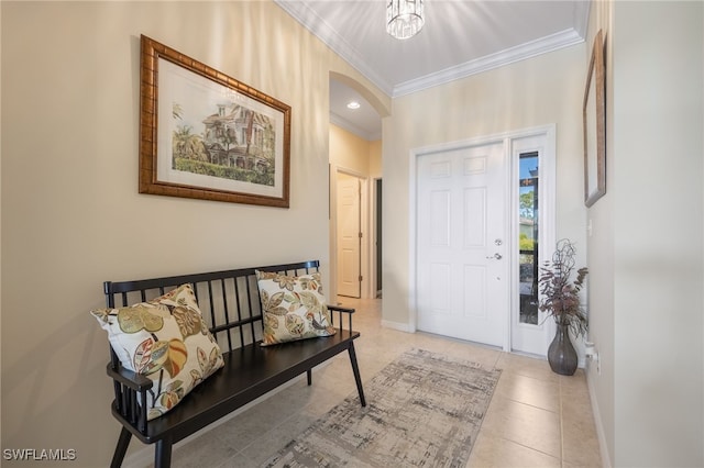 tiled foyer with crown molding