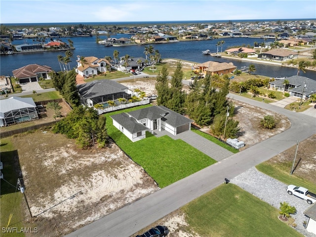 aerial view with a water view