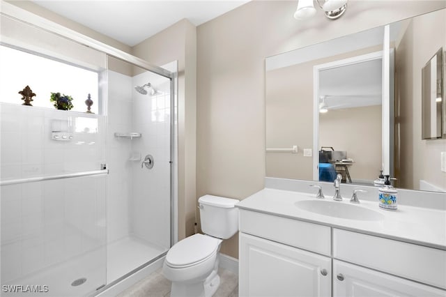 ensuite bathroom with a shower stall, vanity, toilet, and ensuite bathroom