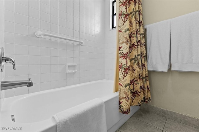 bathroom featuring shower / bath combination with curtain and tile patterned floors