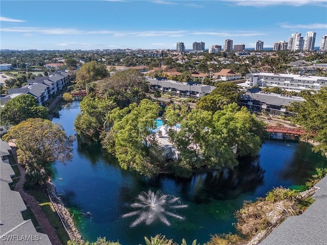 aerial view with a water view