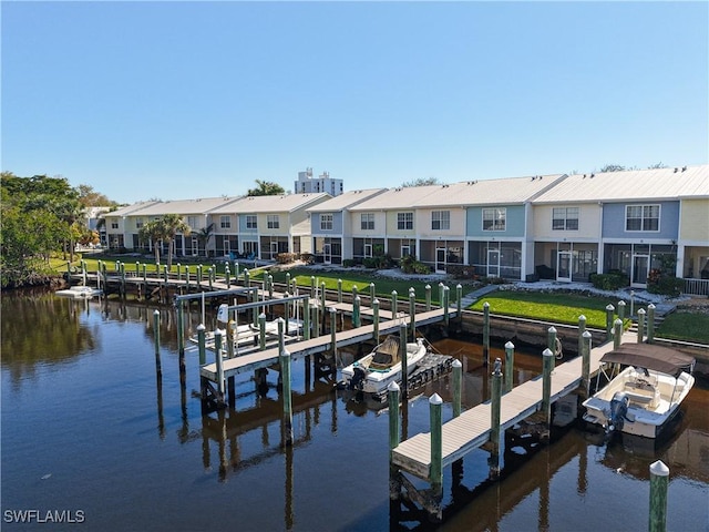 view of dock with a water view