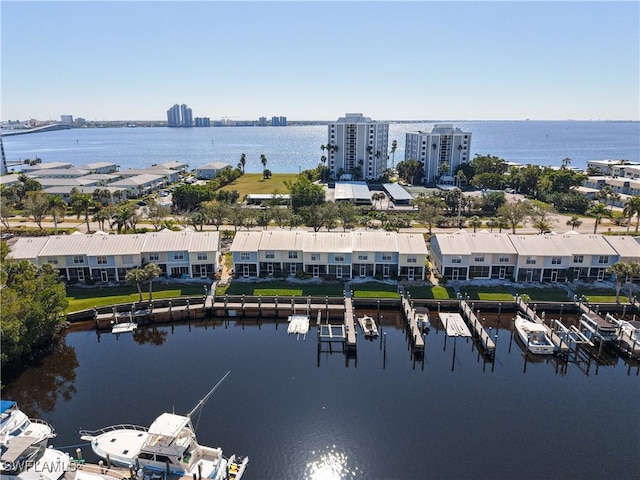 aerial view with a water view