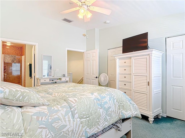 bedroom featuring carpet flooring and ceiling fan