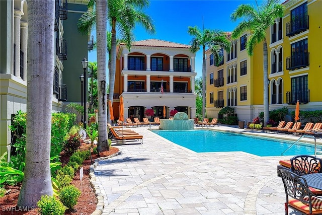 view of pool featuring a patio