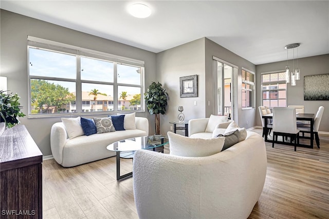 living room with light hardwood / wood-style flooring