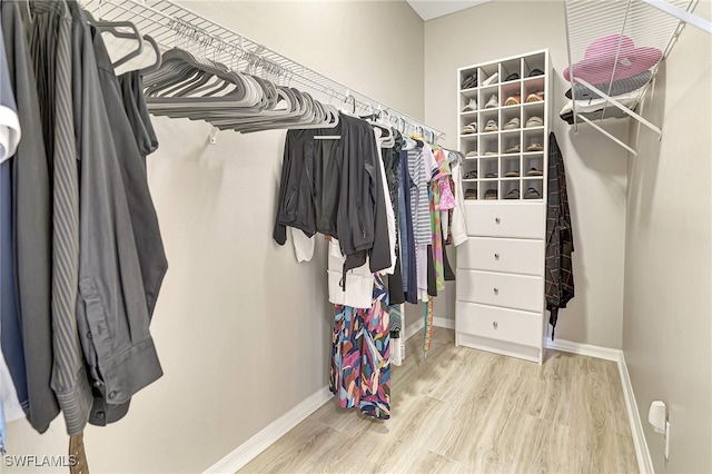 spacious closet featuring light wood-type flooring