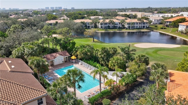 aerial view with a water view