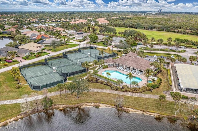 aerial view with a water view