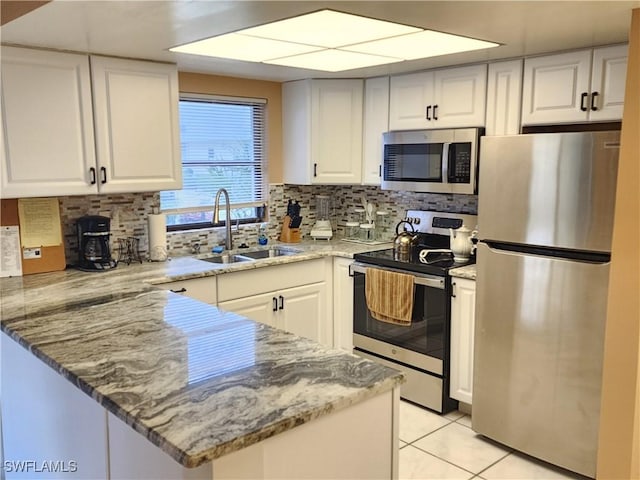 kitchen with sink, white cabinets, and stainless steel appliances