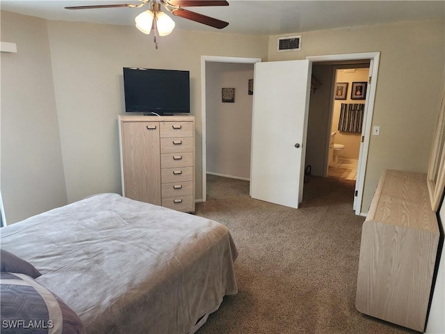 bedroom featuring ceiling fan and carpet floors