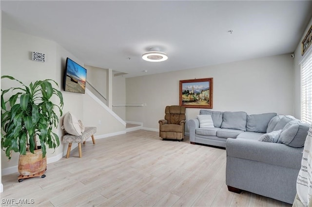 living room featuring light wood-type flooring