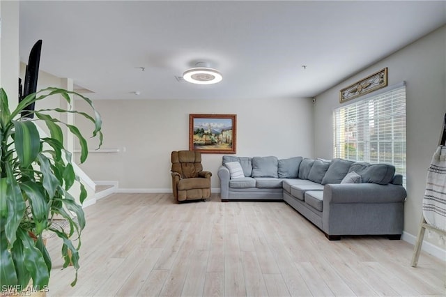 living room with light hardwood / wood-style flooring