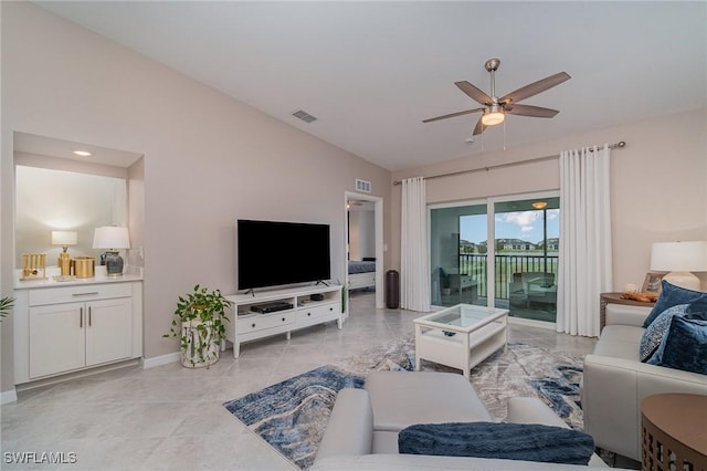 living room with ceiling fan