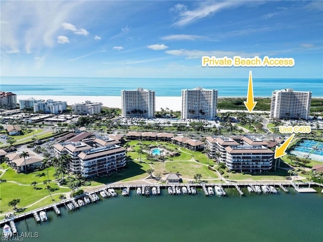 aerial view with a water view